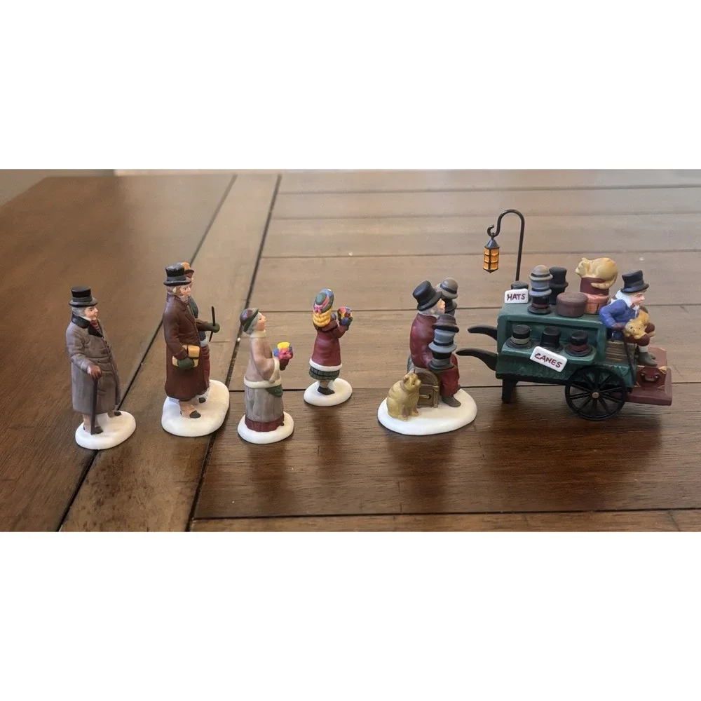 Dept 56 Dickens Village Chelsea Lane Shoppers & Hat Monger Cart Set #58390 58392
